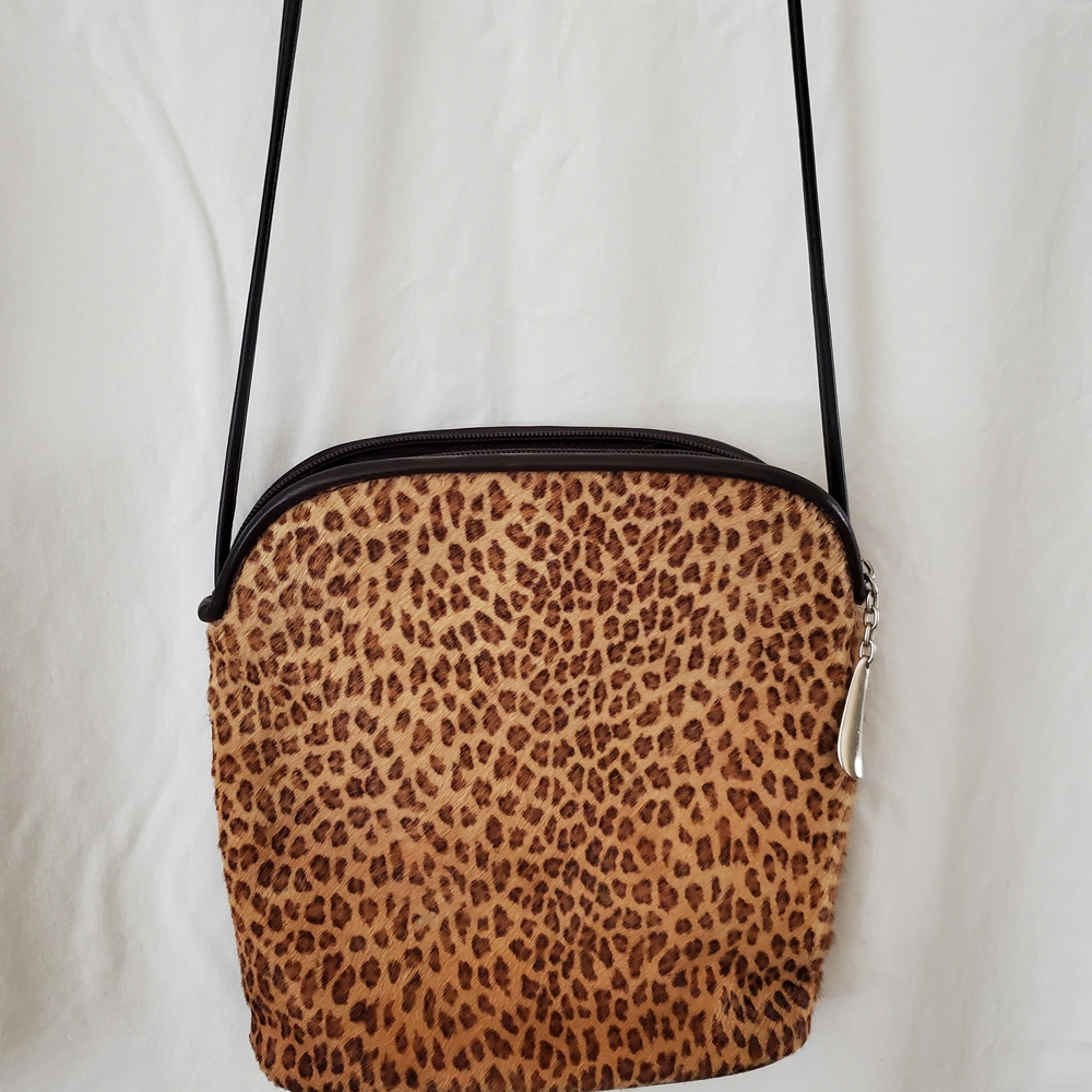 Leopard Print Crossbody Bag with Black Strap